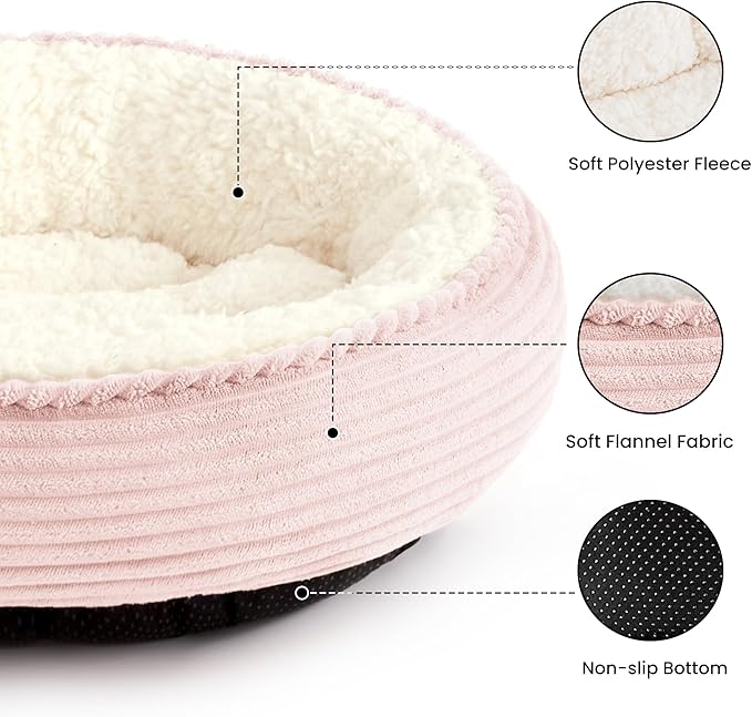 Love's cabin Round Donut Cat and Dog Cushion Bed, 25in Pet Bed for Small or Medium Dogs, Anti-Slip & Water-Resistant Bottom, Soft Durable Fabric Pet Beds, Washable Calming Cat Bed Pink Stripe