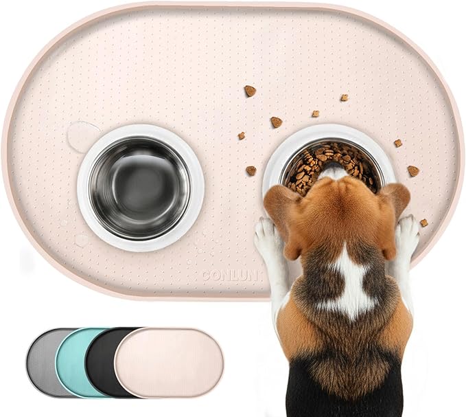 Conlun Dog Food Mat,Raised Edges Pet Food Mats for Spill Containment,BPA-Free Silicone Cat Dog Feeding Mat for Floor Waterproof,Rubber Pet Placemats for Food and Water Bowls 1/2 Inch