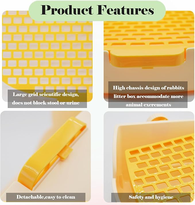 PINVNBY Litter Box for Rabbits,Plastic Rabbit Pan with Grate,Bunny Potty Training Corner Detachable Rabbit Toilet Bedding Accessory for Hedgehog Chinchilla Ferret (Orange)