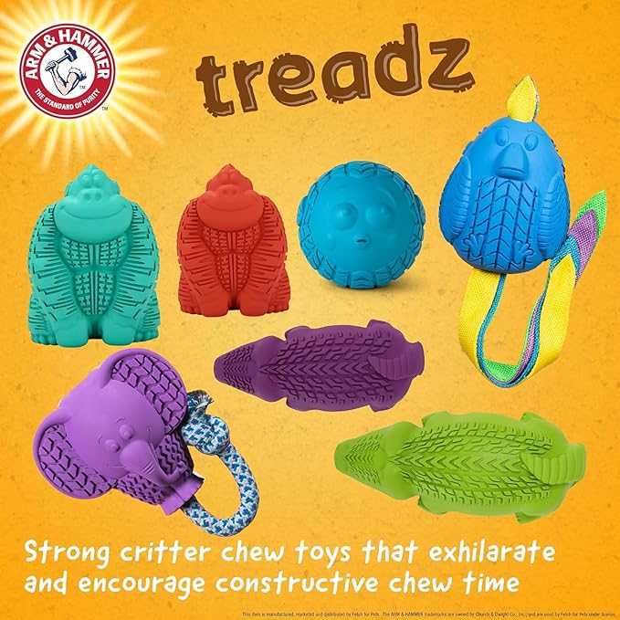 Arm and Hammer for Pets Super Treadz Large Rooster Dental Chew Toy for Dogs - Reduces Plaque and Tartar Without Brushing, Baking Soda Infused, Dishwasher Safe, Dogs Up to 35 Lbs - 2 Pack