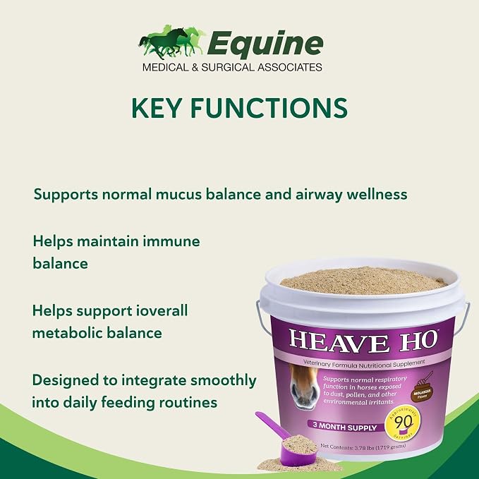 HEAVE HO Equine Respiratory Support Supplement for Horses, Nutritional Airway & Immune Support, Herbal Blend with Vitamins & Minerals, Molasses Flavor, 90 Servings