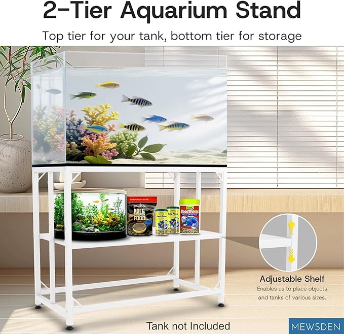 Fish Tank Stand - 20 Gallon Heavy Duty Metal Aquarium Stand, Reptile & Turtle Breeder Tank 450LBS Capacity Terrarium Stand Rack with 2-Tier Storage Shelves (White, 24.8"x13"x30")