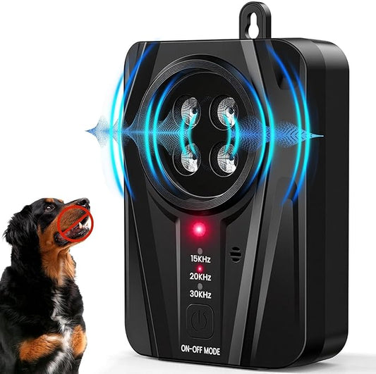 Dog Bark Deterrent Devices, Automatic Anti Barking Device with 4 Ultrasonic Transmitters Long Range 50FT, 3 Mode Rechargble Barking Control Devices, Effective Stop Bark Box Outdoor & Indoor