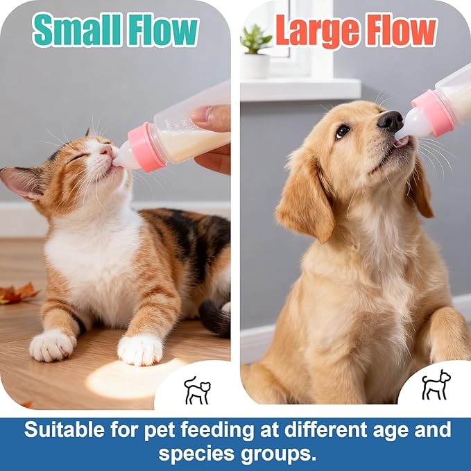 DEMORA Kitten Bottle Feeding Kit, Graduated Nursing Feeding Bottles for Pet Kitten Puppy Hamster Rabbit with Two Kinds of Replaceable Nipples Feeder (Clear, 3.4 oz)