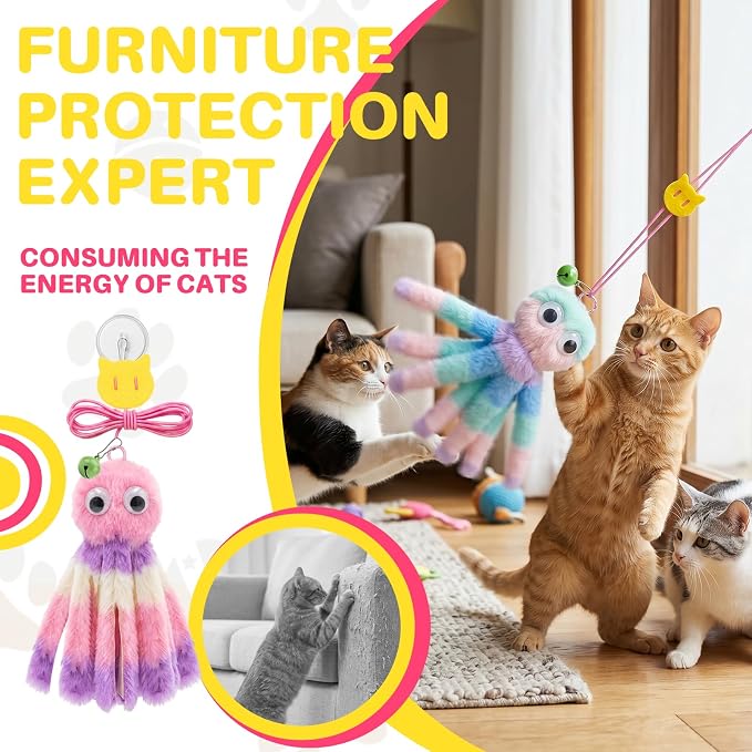 Walfront Octopus Door-Hanging Cat Wand Toy – Interactive Teaser with Swinging Tentacles, Hands-Free Self-Play Toy for Indoor Cats & Boredom Relief