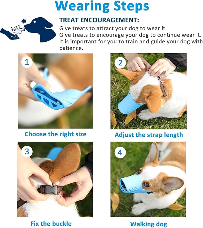 Dog Muzzle, Soft Duck Silicone Mouth Cover with Adjustable Strap for Small Medium Dogs, Best to Prevent Barking, Biting, and Chewing(Blue,M)