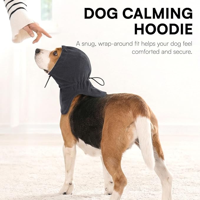 Dog Calming Hoodie Pet Ear Covers for Noise, Quiet Head Cover for Dogs, Pet Calming Hoodie Ear Covers Hood for Anxiety Relief and Calming Dog Neck and Ear, Darkgrey S