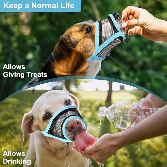 LUCKYPAW Dog Muzzle, Mesh Muzzle for Large Medium Dogs, Soft Mouth Cover to Prevent Biting Chewing, Drinkable Breathable Adjustable Puppy Mouth Guard(XXL, Baby Blue)