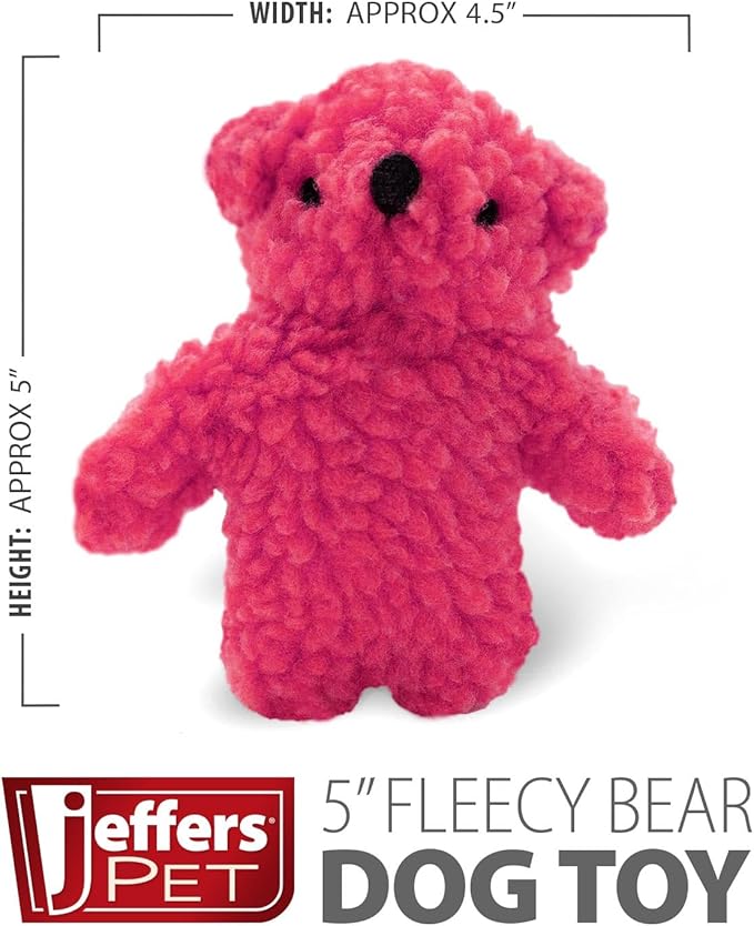 Jeffers Pet Plush Dog Toy with Squeaker, Fuzzy Bear 5" - Soft Crinkle Fabric, Safe & Durable, Healthy Fun for Small & Medium Dogs, Interactive Play, Fetch, Tug - Best Gift for Active Games