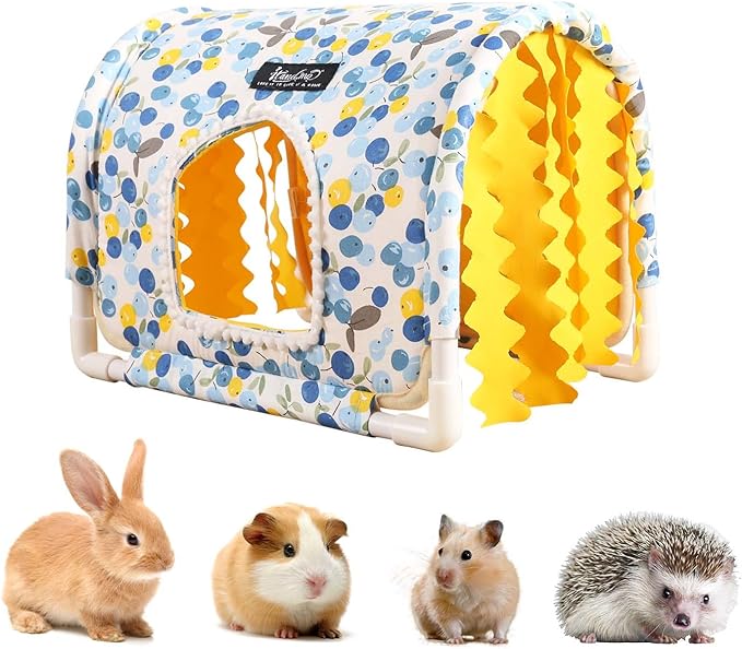 Guinea Pig Hideout Rabbit Hideout No Bottom Guinea Pig Bed Easy to Clean & Breathable Bunny Beds - Small Animal Indoor Habitat for Rabbit Ferret Hedgehog Flower-Branch Mouse (Blue Cherry)