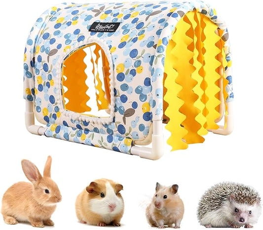 Guinea Pig Hideout Rabbit Hideout No Bottom Guinea Pig Bed Easy to Clean & Breathable Bunny Beds - Small Animal Indoor Habitat for Rabbit Ferret Hedgehog Flower-Branch Mouse (Blue Cherry)