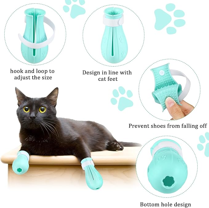 Cat Muzzle for Grooming Cat Adjustable Hood with Paw Covers, Kitten Breathable Anti Bite Muzzles Anti Scratch Boots Silicone Pussy Shoes Boots Kitten Paw Protector for Pet Bathing Shaving(Medium)