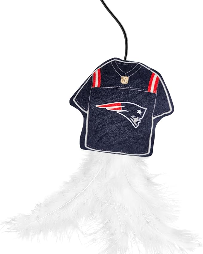 NFL NEW England Patriots Team Jersey Wand with CAT NIP, Cat Toy Jersey Shaped Plush Teaser Toy for Cats & Kittens - Interactive Pet Toy for Play & Exercise
