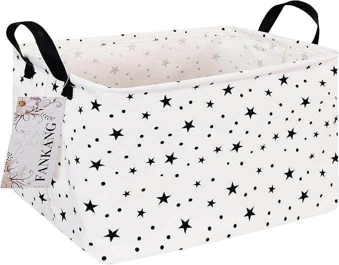 Storage Basket,Nursery Hamper Canvas Laundry Basket Foldable with Waterproof PE Coating Storage, Office, Bedroom, Clothes,Toys (Rec-Star)