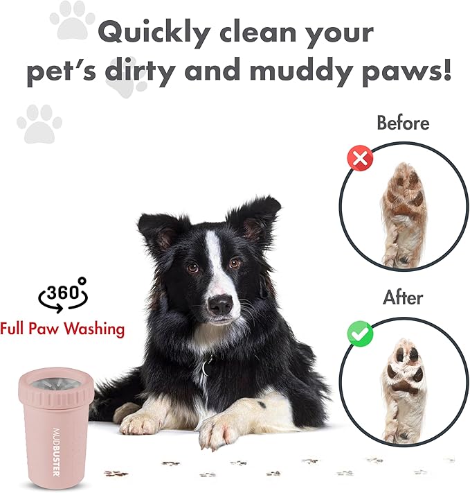 Dexas MudBuster Medium Dog Paw Cleaner in Blush - Fits 1.5"-2.5" Wide Paws, Portable Paw Washer for Muddy Paws, Dog Paw Cleaning Cup with Gentle Silicone Bristles, Quick Clean Pet Paw Washer