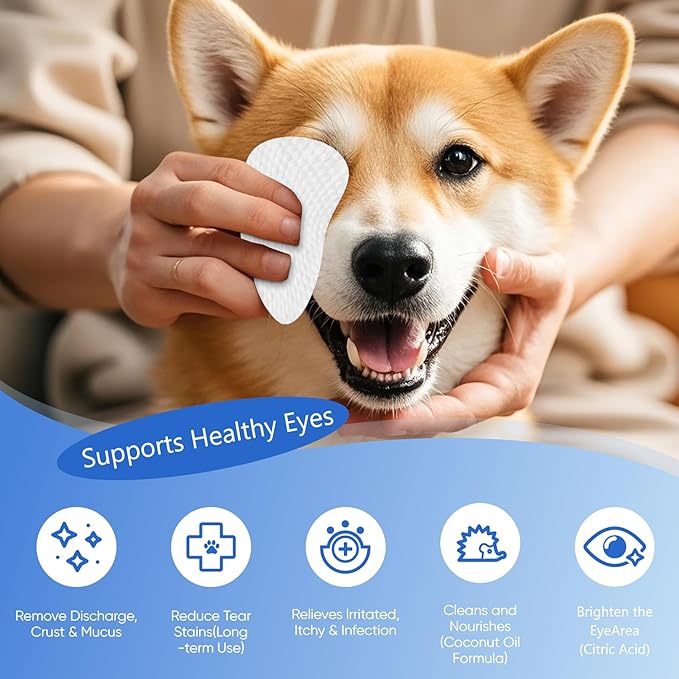 Opdent 150Pcs Eyes Wipes for Dogs - Tear Stain Remover for Dogs - Dog Eye Cleaner, Eye Debris, Discharge, Mucus Secretions - Eye Wipes for Dogs & cat Eye Wipes - 3.2 inches