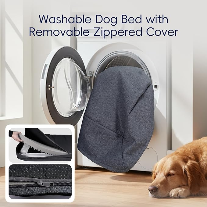 Sytopia 42 Inch Indestructible Orthopedic Sofa Dog Bed for Extra Large Dogs, Chew Proof Waterproof Foam Pet Couch Bed with Sides, Egg Crate Foam, Removable Washable Cover, Dark Grey