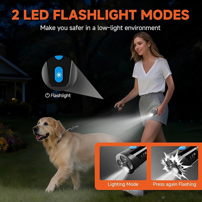 URCHIN Dog Bark Deterrent Device, 3X Ultrasonic Anti Barking Device 6 Modes Dog Trainer Rechargeable & Portable Safe Bark Control Indoor Outdoor for All Dogs with LED Flashlight - Blue Button
