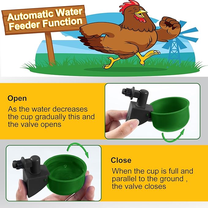 Tanlade 50 Pcs Automatic Chicken Waterer Cups Chicken Feeder for PVC Pipe Waterer Kit for Poultry Duck Goose Turkey Bunny (Green,Classic)
