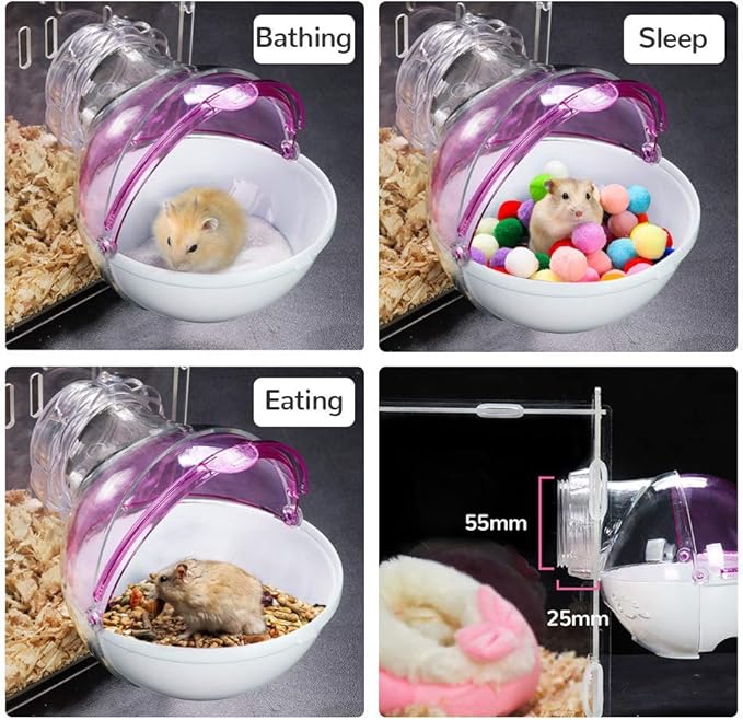 Hamster Bathroom Small Animal Sand Bath Container Removable Iron Wire Acrylic Cage Accessories Suitable for Gerbil Syrian Hamster Mouse (Blue)