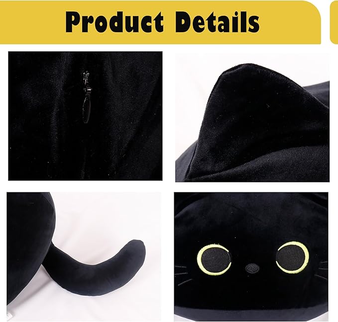 WeBingo Black Cat Plush Toy 4-Piece Set, 16'' Giant Cat Stuffed Animal Plushies Pillow with 3 Babies for Girl Boy Kid Adult, Large Big Soft Gift for Birthday Christmas Valentine's Day Home Decor
