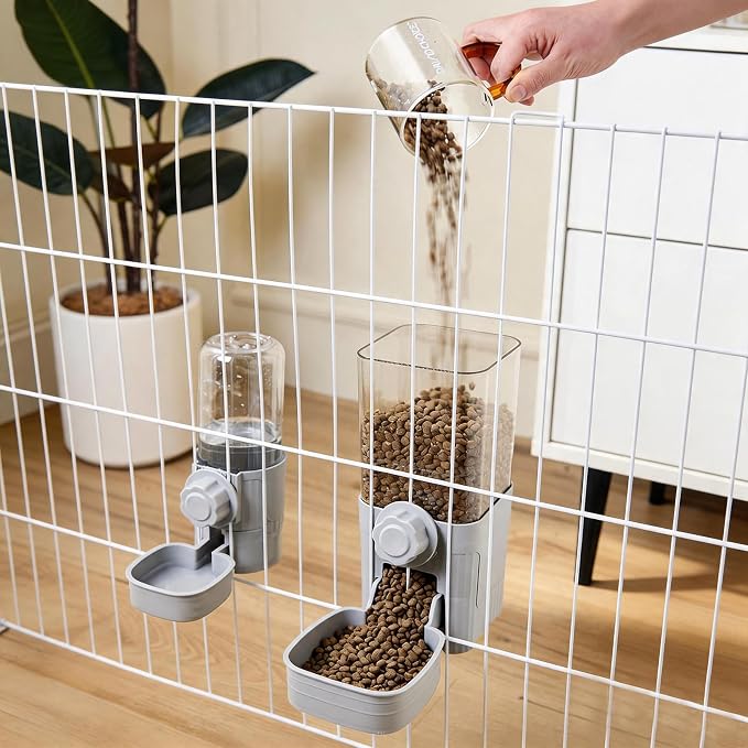Hanging Automatic Food Water Dispenser,Rabbit Feeder Guinea Pig Water Bottle Food Feeder for Ferret Guinea Pig Rabbit Bunny Cage Accessories (Grey)