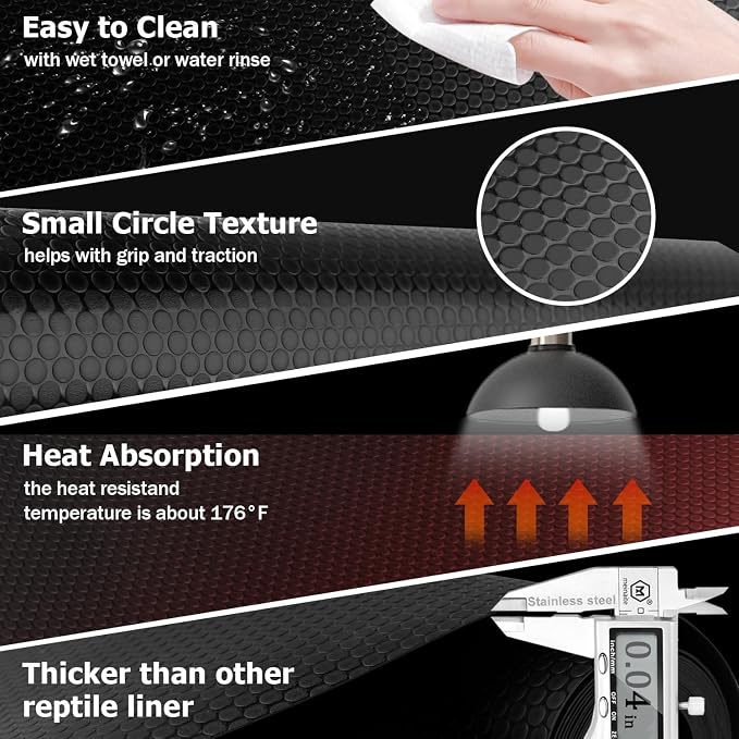 120 Gallon Reptile Terrarium Mat, Bearded Dragon Liner for 4x2x2 Enclosure | Bearded Dragon Tank Accessories 24 inch X 144 inch, Reptile Flooring Substrate Carpet Bedding for Leopard Gecko,Lizard, Black