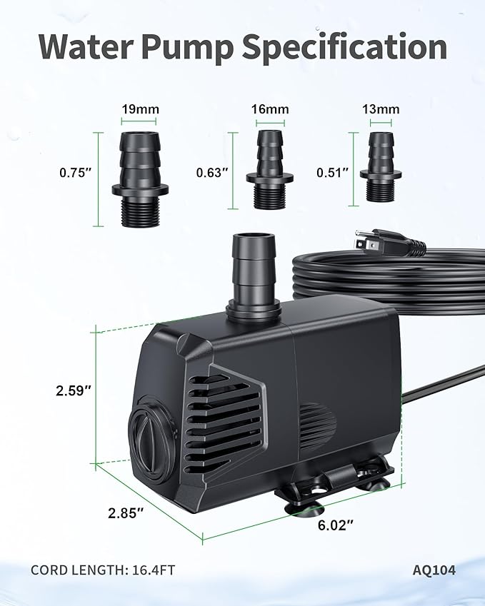 POPOSOAP 680GPH Submersible Pump(2400L/H, 55W), Ultra Quiet Fountain Pump with Over Heating Protection & Filter Sponge 8.5ft High Lift for Pond, Fish Tank, Aquarium, Hydroponics, Waterfall Q104