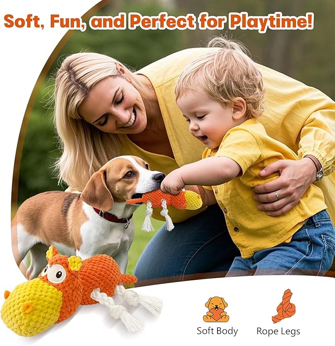 TOOPTATE Squeaky Dog Toys - Cute Soft Plush Dog Toys for Large, Medium, Small Dogs and Puppies to Keep Them Busy (Orange, Medium)