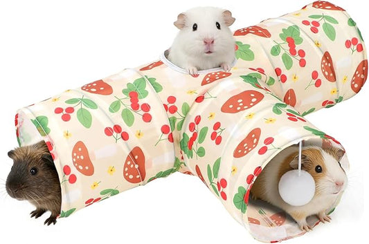 Rypet 3-Way Guinea Pig Tunnel, Collapsible Small Animal Enrichment Toy with Ball, Foldable Rabbit & Hamster Tunnel for Boredom Relief, Washable, Indoor/Outdoor Play