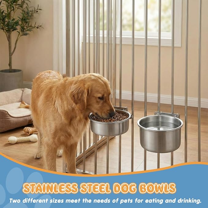 LemonRoad 6 Pcs Dog Crate Water Bowl No Spill 40oz & 60oz Stainless Steel Large Hanging Water Food Dog Kennel Bowls Bulk for Crates Attachable Metal Feeder Dish for Medium Large Dogs Breed Pets
