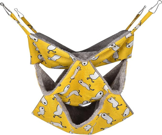 Petmolico Ferret Swing Hammock, Small Pets Hanging Cage Hammock Warm Plush Winter Ferret Accessories for Hamster Guinea Pig Rat Sugar Glider, Yellow Duck