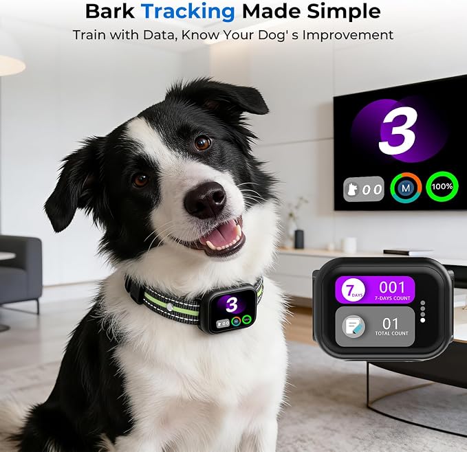 RPZ Smart Dog Bark Collar for Small Medium Large Dogs 8-150 Lbs, Green | Rechargeable anti barking collar with bark count tracking, 4 training modes, 3 sensitivity levels and IP67 waterproof