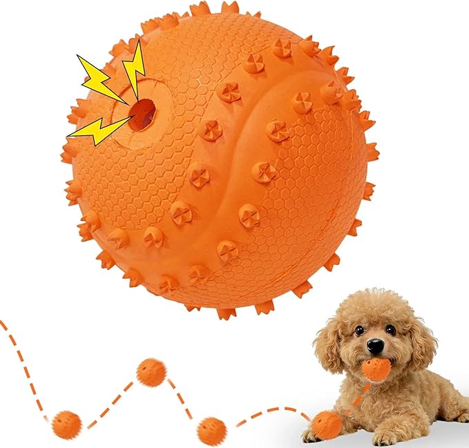 LaRoo Squeaky Dog Ball Toy, Durable Natural Rubber Squeaker Ball Floating Throwing Training, Teeth Cleaning Chew Toy for Pet Small Medium Large Dogs (6.5CM Orange)