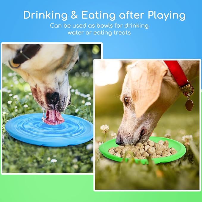 Nobleza Dog Flying Disc 2 Pack，8 in Flexible Floatable Dog Disc Toy for Long-Distance Flies and Floats， Lightweight Soft Flying Discs Toy for Small Medium Large Dogs to Fetch & Catch, Blue & Green