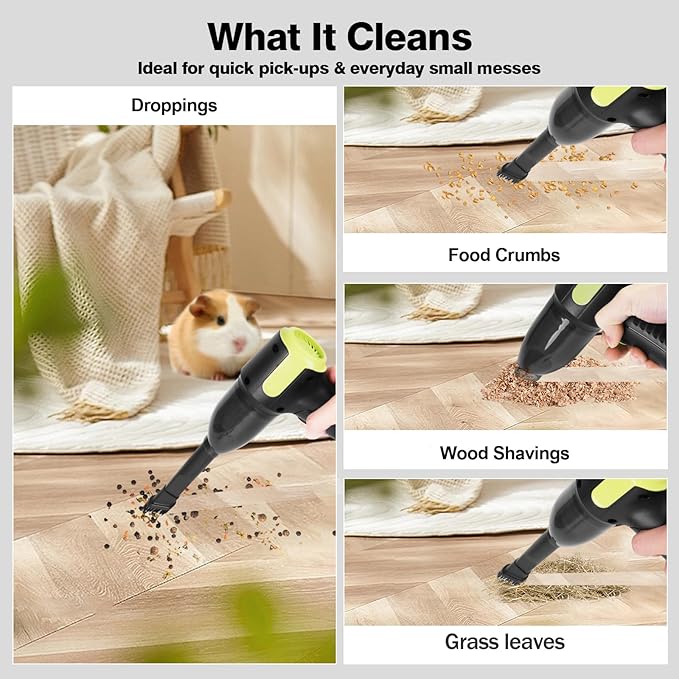 Guinea Pig Poop Vacuum: Mini Handheld Cordless Spot Cleaning Tool for Pet Cages – Ideal for Lightweight Daily Cleanup of Guinea Pig, Rabbit, Hamster, Chinchilla, Reptile, Bird & Small Animals