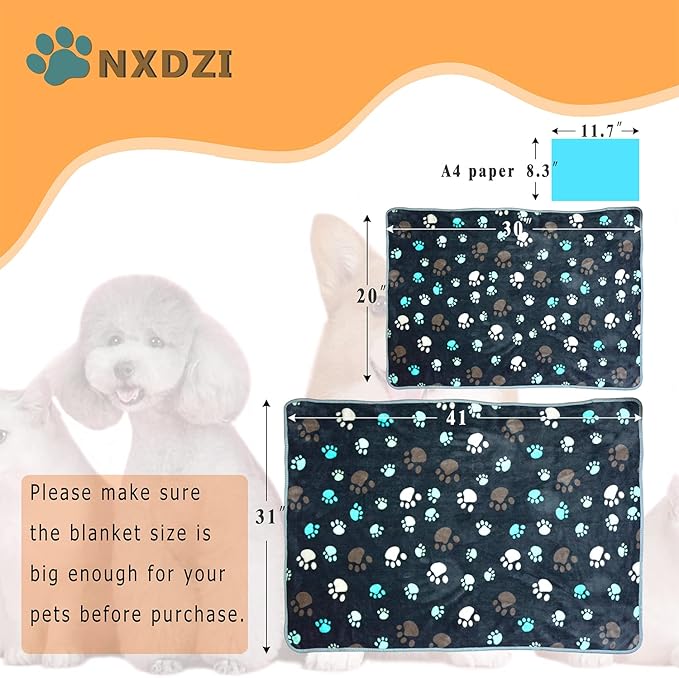 Dog Blankets for Medium Large Dogs, 3 Pack Washable Pet Blankets 41" x 31", Fuzzy Soft Pet Mat Throw Cover for Kennel Crate Bed, Cute Grey Paw Pattern, Soft Cat Dog Blanket