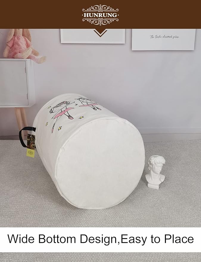 Collapsible Fabric Storage Basket, Waterproof Laundry Hamper with Handles, Round Storage Bin for Clothes Toys, Foldable Organizer for Bedroom Nursery Bathroom(Round-Dancing girl)