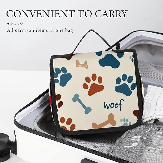 Hanging Travel Toiletry Bag Large Capacity Cosmetic for Daily Use, Christmas (Dog Paw Print Bones)