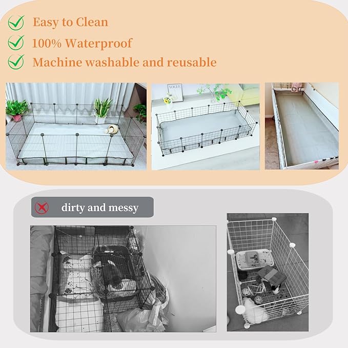 Guinea Pig Cage Liner Tarp Bottom Waterproof and Washable Base Also for Rabbits, Bunny, Chinchesillas, Hedgehog, Ferrets and Other Small Animals(48x72 inches)
