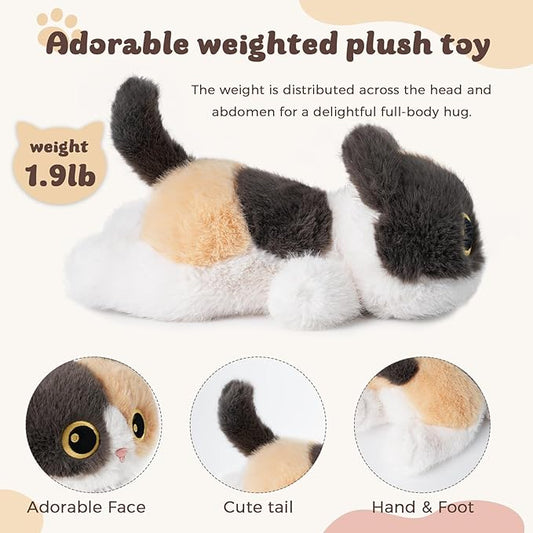 YOUBLEK Weighted Stuffed Animals Calico Cat - 1.9 lb Calico Cat Plush Toy, Cute cat Stuffed Animal Cuddle Plushies Gift for Kids & Adults
