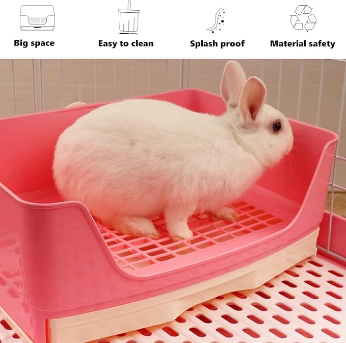 kathson Large Rabbit Litter Box with Drawer, Bunny Potty Trainer Corner Toilet Guinea Pig Litter Box Bigger Pet Pan with Grass Mat for Chinchilla, Ferret, Hamster (Pink)