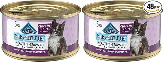 Blue Buffalo Baby Blue Natural Kitten Wet Cat Food,Healthy Growth Formula with DHA,Chicken Recipe Multi-Pack,3-oz Cans,(Pack of 48)