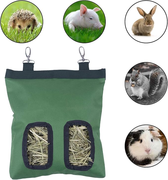 Rabbit Hay Feeder Bag, Guinea Pig Hay Feeder Storage, Rabbit Hay Bag, Guinea Pig Hay Feeder,11in X9.4in Small Animal Feeder Bag,600D Oxford Cloth Fabric (Green)