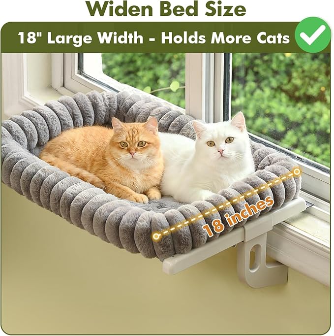 Zoratoo Cloud-Cuddle Cat Window Perch with 4-Sided Bolster, Zipper Design Cushion Window Seat for Window Sill, Sturdy Metal Frame & Easy Assembly Pet Hammock Bed for Indoor Cats (Gray, Large)