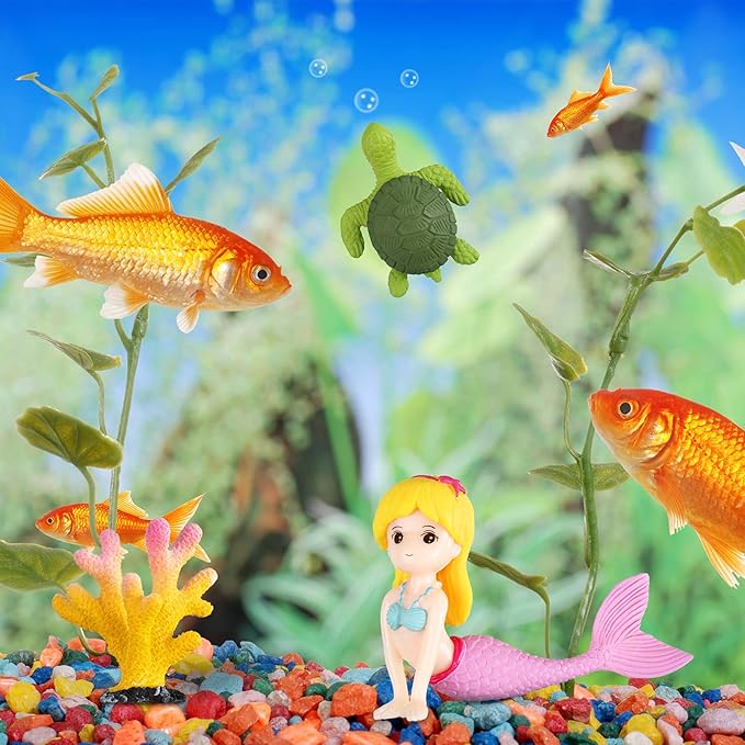 Jetec Aquarium Fish Tank Mermaid Ornament Miniature Mermaid Figurines with Simulated Seaweed for DIY Craft Aquarium Fish Tank Desk Accessories Decoration