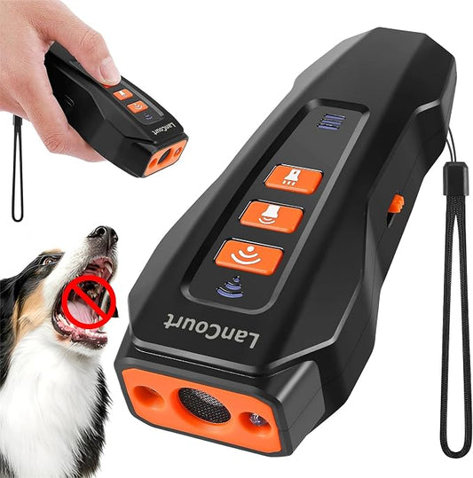 Dog Bark Deterrent Ultrasonic Device | Within 33FT Range, Anti Barking Indoors & Outdoor, Flashlight, Rechargeable, Portable