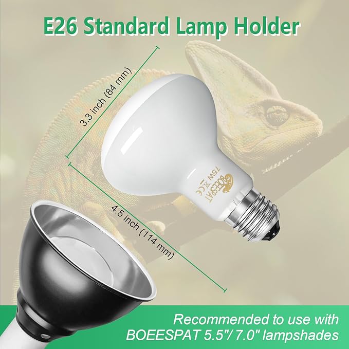 Pack of 4 UVA Heat Light Bulbs - 75W Reptile Basking Light Bulbs for Bearded Dragons, Geckos, Iguanas, Lizards, Amphibians & Small Pets