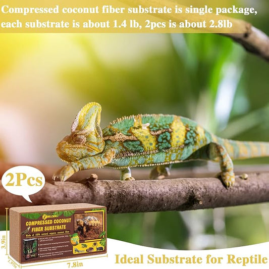 ZeeDix 2 Pack Coconut Fiber Substrate, 100% Organic Coconut Husk Coco Coir Brick Terrarium Bedding for Reptiles, Tortoise, Bearded Dragon, Leopard Gecko, Snake, Hermit Crabs, Frogs, Tarantula