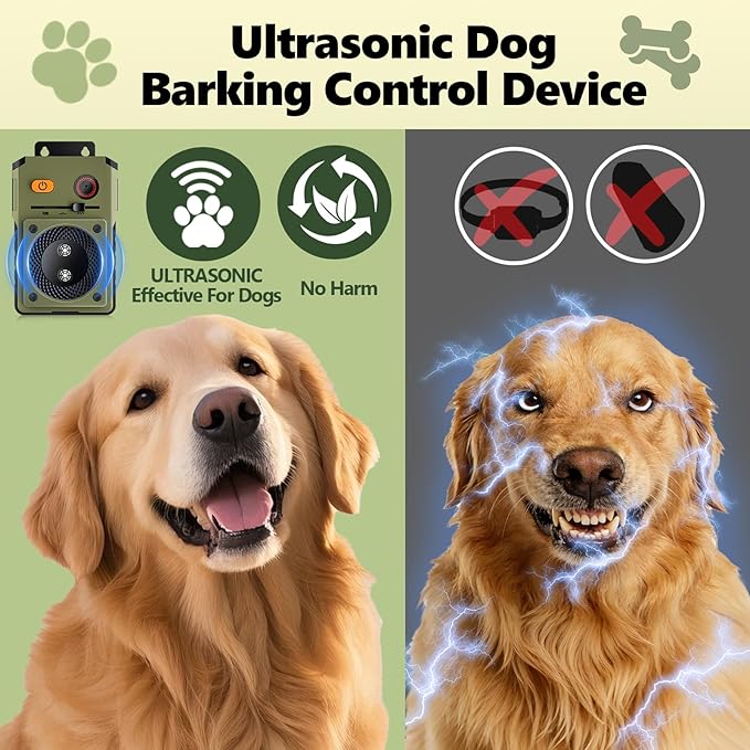 Anti Barking Device for Dogs, Rechargeable Ultrasonic Dog Control Devices, Auto Bark Deterrent Devices with 3 Modes,33FT Silencer Sonic Barking Deterrent Indoor/Outdoor Safe for Dog